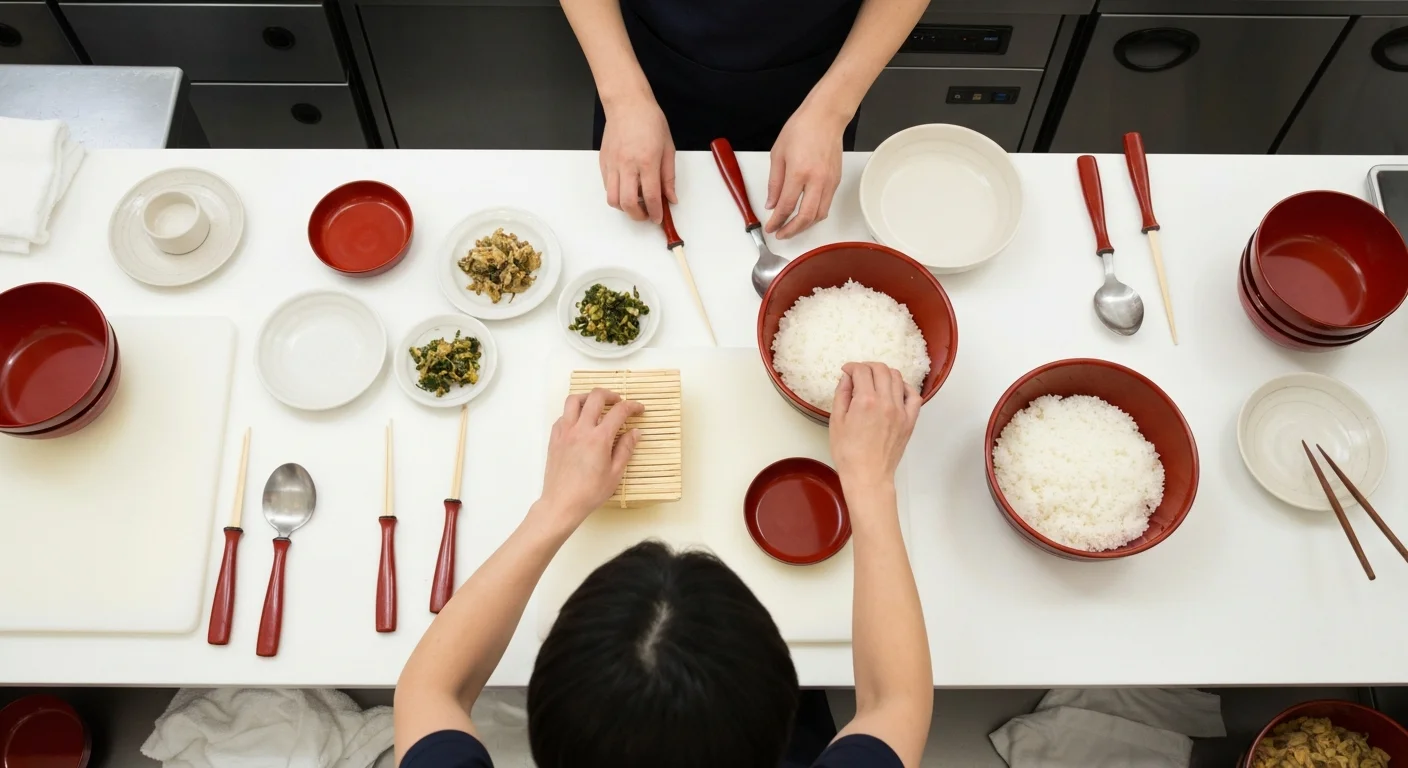 夕方の厨房で小鉢や焼き物の仕込みを進める手元